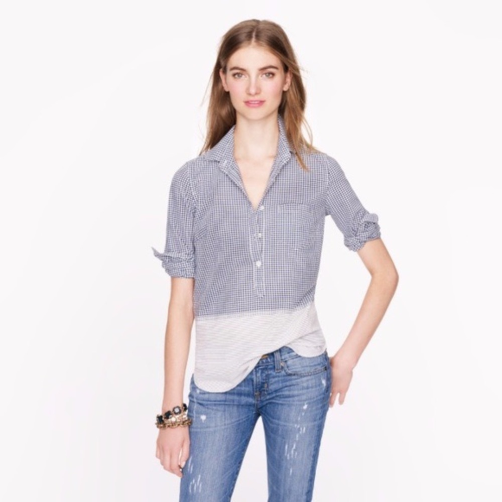 J. Crew Gingham Popover Blue 00 Tunic